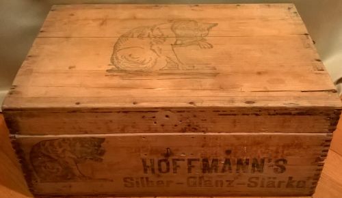 Drewniana skrzynka fabryki krochmalu Hoffmann's