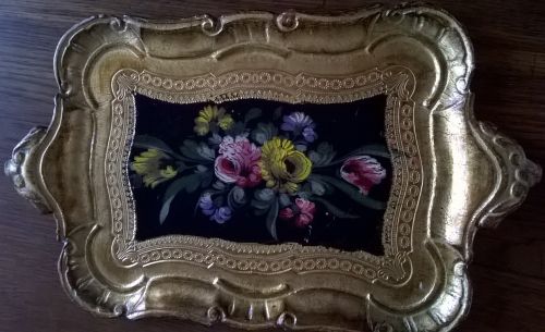 Vintage wooden Florentine tray with flower decoration