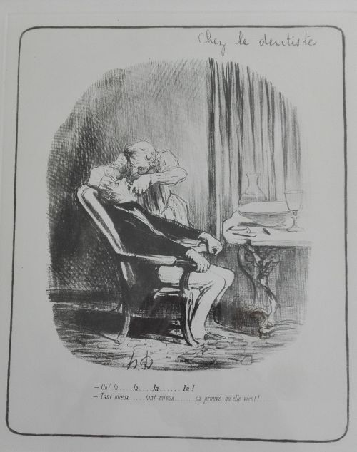 Lithograph based on Honore Daumier drawing Chez le Dentiste