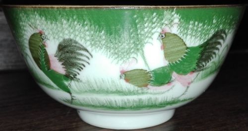 Antique Chinese famille rose rooster bowl
